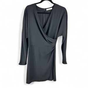OAK + FORT Black‎ Long Sleeve Wrap Mini Dress Cocktail Party Evening Dress
